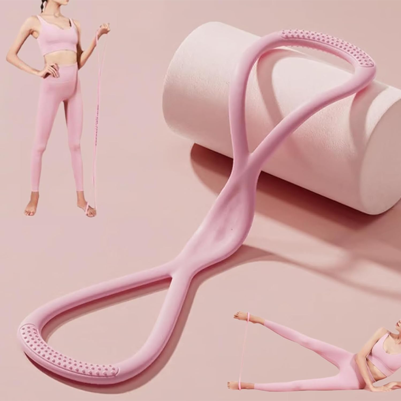 Unisex resistance band, figure-eight shaped training band, for arm, back, and shoulder stretches, with handles, portable (25 lbs, pink).