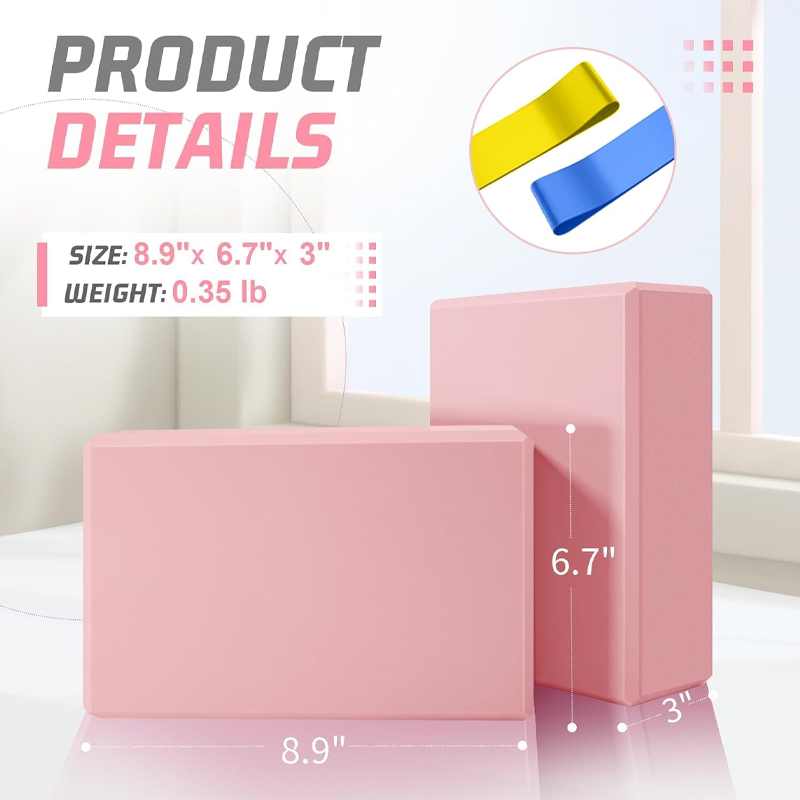 This 2-pack of yoga blocks is made of EVA foam, provides strong support, is latex-free, and is suitable for yoga practices such as Pilates, meditation, balance, stretching, and deep poses. - Image 2