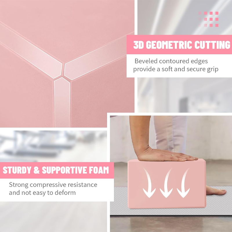 This 2-pack of yoga blocks is made of EVA foam, provides strong support, is latex-free, and is suitable for yoga practices such as Pilates, meditation, balance, stretching, and deep poses. - Image 3