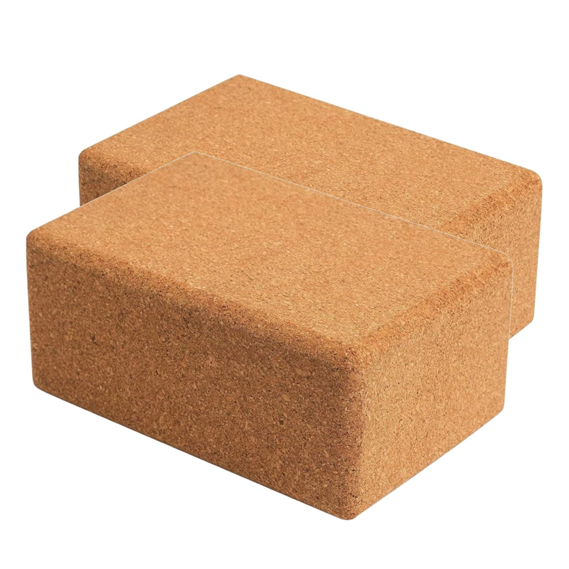 Natural cork yoga blocks, two-piece set, 9 inches x 6 inches x 4 inches, non-slip and anti-tilt, unisex, lightweight, odor-resistant, and moisture-proof.